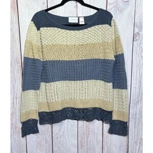 Liz Claiborne Women’s Crochet Pullover Long Sleeve Shirt Striped Size M